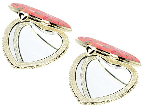 FRCOLOR 2pièces Miroir De Maquillage Pliable Miroir Compact Forme De Cœur Double Face Portable