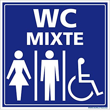 Panneau Information avec signalétique WC MIXTE femme, homme, PMR. Signalisation Information. Autocollant, PVC, Alu - 250 x 250 mm - Aluminium 2 mm - Aluminium 2 mm -