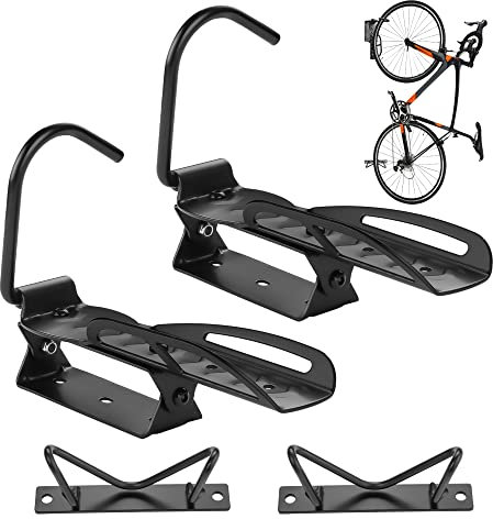 Auwey Swivel Bike Wall Mount 2-Pack - Garage Storage Rack with Tire Tray, Hook, and Hanger for Vertical Indoor Bicycle Storage