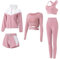 BOTRE Damen Sport Set 5er-Set Traingsanzug Sportanzüge Jogginganzug Gym Fitness Yoga Kleidung Laufbekleidung Sportswear Yoga Outfit Damen BH Leggings Set(Weiß Rosa, Large)