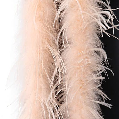 SYSUII Flauschige Marabu-Boa zum Basteln, 200 cm Natürliche Straußenfeder Schal Federboa DIY Verkleidung Zubehör Halloween Hochzeit, Party Dekorationen 1920s Gatsby Karneval Kostümzubehör -Sekt