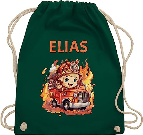 Turnbeutel Rucksack - Feuerwehr Junge Feuerwehr Kinder - Unisize - Dunkelgrün - turnsackerl kindergarten feuerwehrrucksack feuerwehrauto name taschen personalisierte kita beutel feuerwehrmotiv