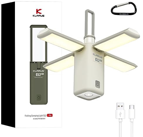 KLARUS CL2 Pro 14000 mAh luces de camping de gran capacidad, linterna LED recargable plegable, 750 lúmenes, 8 modos de luz ideal para regalo, camping, kits de emergencia y viajes