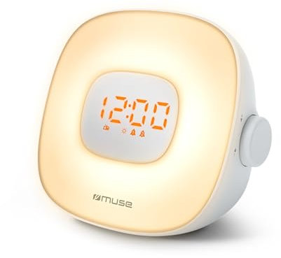 MUSE ML-198 CR Lichtwecker Radio: FM PLL Radio mit Naturklängen, Doppelalarm, LED-Beleuchtung und Dimmfunktion - Wecker mit Aufwachlicht und Farbwechsel