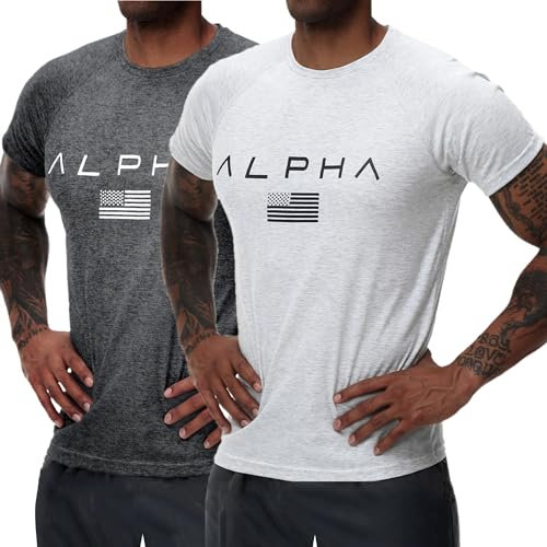 HOTCAT 2er Pack Athlet Slim-Fit Fitness Tshirt für Herren - Langes Schnelltrocknendes Gym T-Shirt - Bodybuilding, Krafttaining Workout Gym Shirt