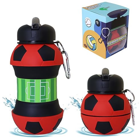 CODiLLO Borraccia, Borraccia Bambini, Borraccia ragazzi, Borraccia pieghevole, Borraccia silicone, Borraccia senza BPA, Borraccia bambino, Idea regalo (550 ML, Rosso Nero)