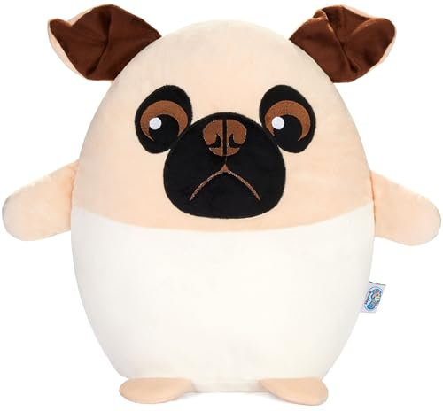 SQUISHBRUBIES Max der Mops - 35 cm Kuscheltier - Superweiches Plüsch Stofftier - Plüschtier Hund zum Kuscheln, Verschenken und Sammeln - Beige