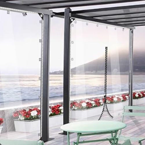 Wasserdichte Abdeckplane,0,3mm Transparente Plane mit Ösen Und Reißverschluss,Wetterfeste Seitenwände Aus Kunststoffplane,Faltbare Pvc-Trennvorhänge für Outdoor-Gewächshaus,L×H-2x2.5m/6.6x8.2ft