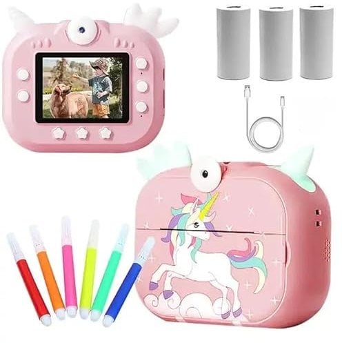 Generic Kids Digital Camera, Instant Print, Girls & Boys, Zero Ink, Photo Selfies, Video, 16GB Micro SD Card, Pink