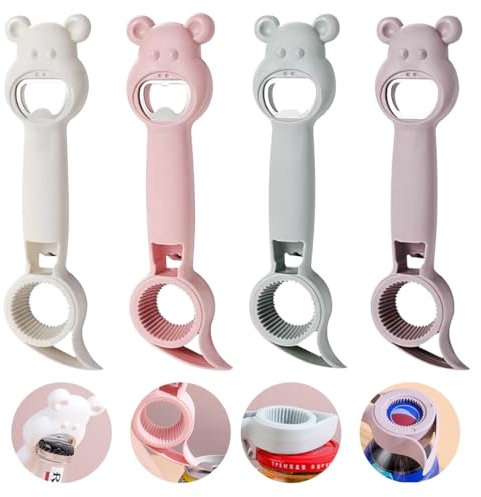 Zayookey Lot De 4 Ouvre-Bouteille 4 en 1 Multifonction Manuel Ours Ouvre Bocal Décapsuleur Ouvre Canette Ouvre Bocaux Ouvre-Bouteille de Bière Décapsuleur de Bouteille Pour Bière Boîtes