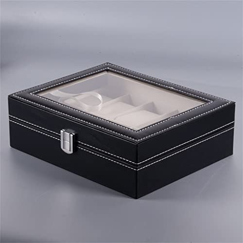 PACUM TJLSS Schwarze Uhrenbox aus Kunstleder mit 6/10 Fächern für Uhren, Schmuckset, Aufbewahrung, Geschenkboxen, Display, Uhren-Organizer (Farbe: Schwarz, Größe: 10 Fächer) vision