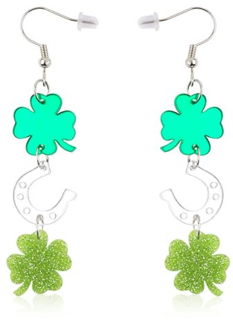St. Patricks Day Ohrringe, Harz-Acryl Kleeblatt-Ohrringe Irische Kleeblatt-Ohrringe für Frauen und Mädchen St. Patricks-Schmuckgeschenk
