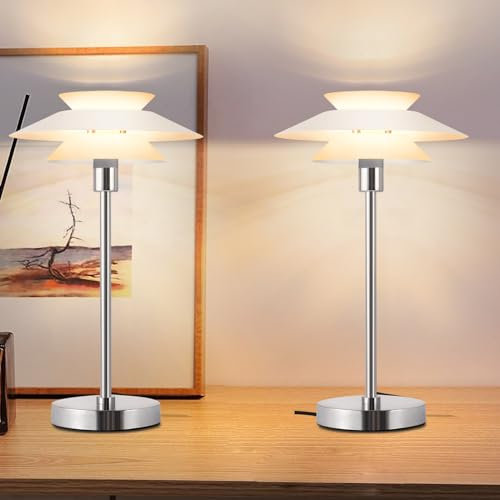 ZMH 2ER Nachttischlampe Wohnzimmer Tischlampe Moderne Weiß Tischleuchte Vintage E14 1 Flammig Nachtlampe für Schlafzimmer Arbeitzimmer Schreibtisch Kinderzimmer ohne Leuchtmittel