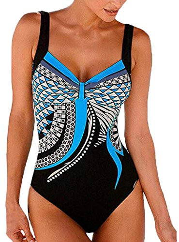 Badeanzug Damen, Monokini Damen Sport Badeanzug Damen Mit Cups Mollige Frauen Sport Shaping Badeanzüge Damen Push Up Bauchweg Bademode Sommer Mode Sexy Swimsuit Mit Gepolsterten (A01,XL)