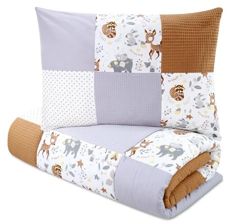 Kinder Bettdecke ohne Bezug 100x135 cm - Baumwolle Baby Decke und Kissen Set Kinderdecke 100 x 135 und Kopfkissen 60 x 40 - Bettdecken Kinderbettdecke für Babybett Patchwork Hirsch Hellgrau Farbton B