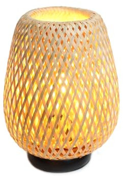 Alpinaluz Lampe de Table Nordique Rustique avec Abat-Jour en Rotin Naturel et Fibre de Bambou, Base en Aluminium Noir pour Salon, Table de Nuit, Tête de Lit