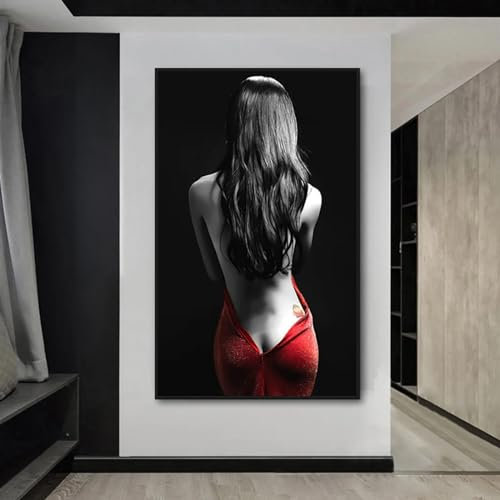 dsdsgog Sexy nackte Frauen, Poster und Drucke, moderne Wandkunst, Leinwandgemälde, roter Rock, Frau, Bilder für Wohnzimmer, Dekor, Wandgemälde, 30 x 40 cm (12 x 16 Zoll), interner Rahmen