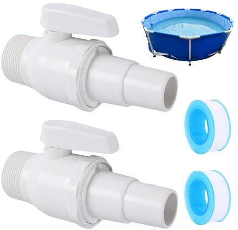 BORDEAG Robinet D'arrêt pour Piscine, Lot de 2 Robinet D'arrêt de Piscine, Robinet à Tournant Sphérique avec Bande D'étanchéité, pour Tuyau Flottant de Piscine, Maison, Jardin, 1.5 - 1.25