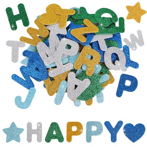 GEBETTER 182 Stück 4,3 cm Moosgummi Buchstaben Glitzer Aufkleber Selbstklebend Schaumstoff Klebebuchstaben Glitter Alphabet Sticker für Kinder Namensaufkleber DIY Handwerk (5 Farben 2)
