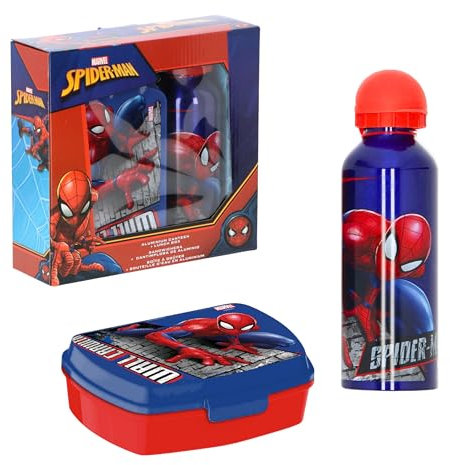Marvel Spider-Man Bouteille et Boîte à Déjeuner, Gourde D'eau pour Garçon, Bouteille de Voyage en Aluminium, Capacité 500 ml