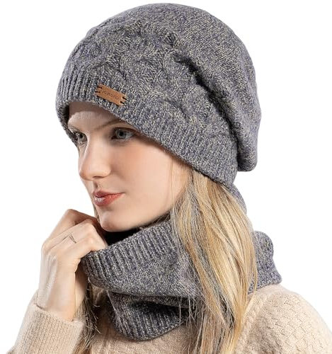 WANYI Damen Mütze Winter Beanie Slouchy Wintermütze Strickmütze Warme Mützen Schal Set mit Weichem Innenfutter für Herbst Winter Frühjahr (Gelb)
