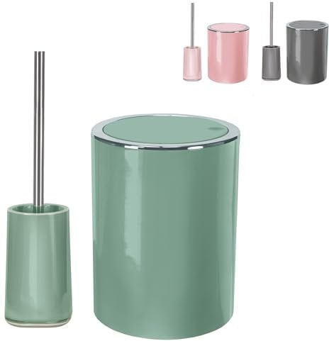 KW Toilet Brush and Bathroom Bin Set (Maldives Green)