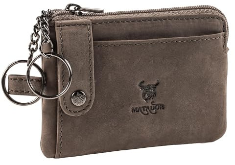 MATADOR Schlüsseletui Leder 2 Kartenfächer und RFID Schutz | Schlüsseltasche Schlüssel Organizer inkl. Geschenk Box | Autoschlüssel Hülle Schlüsselorganizer mit Schlüsselkette und Extrafach | Grau