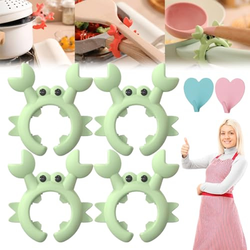Creative Crab Shaped Spatula Rack, Crab Utensil Holder, Creative Crab Silicon Spatula Holder, Multifunctional Crab Spatula Holder Anti-Slip Anti Scalding and Overflow Kitchen Gadgets (4pcs-C)