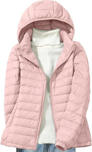Donna Inverno Caldo Moda Casual Leggero Piumini con Cappuccio Cappotto Capispalla con Tasche (Rosa,S)
