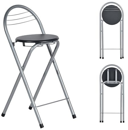 ZZINOKE Barhocker Klappbarer, Keine Montage Erforderlich, Tragbarer Outdoor Barhocker Geeignet Für Küche, Bistro, Geschäft, Veranstaltungen im Freien, Sitzhöhe 61 cm (Schwarz und Silber)