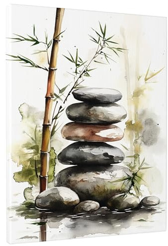 Toile de bambou zen - Impression aquarelle - Décoration murale relaxante pour salon, chambre à coucher, bureau - Sans cadre - 30,5 x 40,6 cm