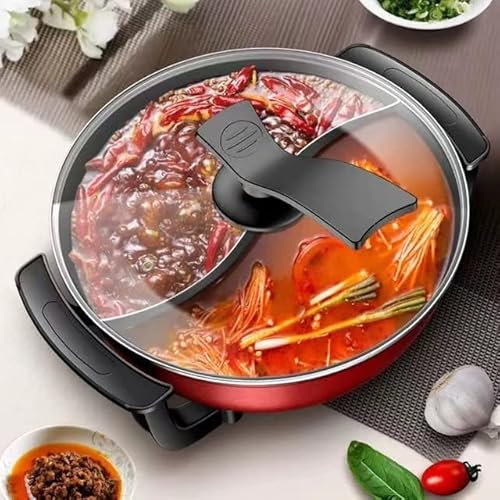 HYDIK Electric Hot Pot, Hot Pot Stainless Steel Hotpot Shabu Shabu Hot Pot with Divider, Hot Pot Electric Double-Sided Stock Pot with Lid and Temperature Control Device