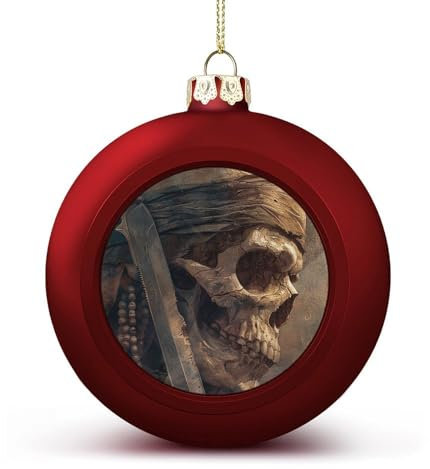 1 x Weihnachtskugeln für den Weihnachtsbaum, 4,1 cm, zum Aufhängen, bruchsichere Weihnachtskugeln, Totenkopf, mit Stirnband, hängende Dekoration, Anhänger für Urlaub, Party, Outdoor, Innenbereich,