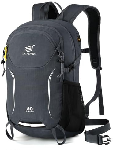 SKYSPER Wanderrucksack 20L Kleiner Rucksack mit Rückenbelüftung Trekkingrucksack mit Brustgurt Fahrradrucksack mit Hüftgurt Leichter Tagesrucksack Nachhaltig Daypack für Damen Herren,Dunkelgrau