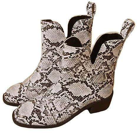 Stivaletti da uomo in pitone con tacco medio, in pelle, alla moda, larghi, taglio a V, suola antiscivolo, stivali corti per donne invernali da donna, impermeabili, per passeggiate ed escursionismo,