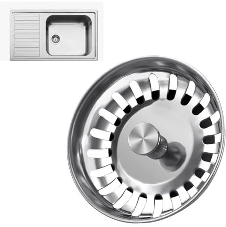 Stainless Steel Kitchen Sink Plug Strainer - Kitchen Sink Strainer, Sink Plug Replacement for Food and Hole Hair Catcher Sink Food Catcher, Sink Plugs Universal for Uk Sink Hole Diameter 78mm
