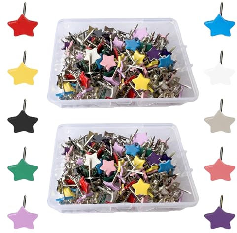 Eiflayn Pinnadeln,200 Stück Farbige Sterne Reißzwecken,Pinnwandnadeln aus Ganzmetall,Wiederverwendbar Reißnägel,Pins für Pinnwand Für Haus, Schule und Büro,Markierung der Karte, Ankündigungen