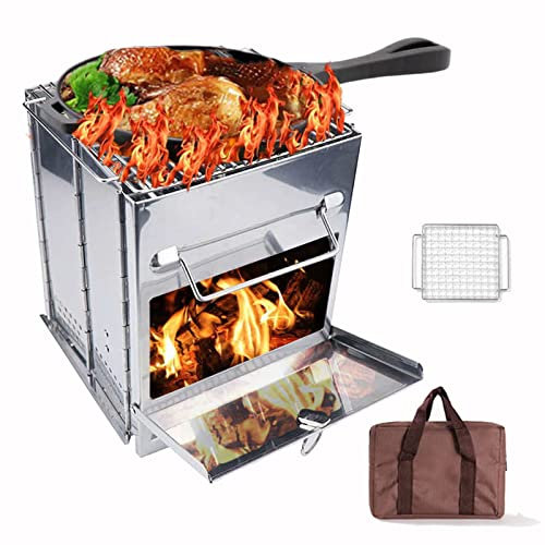 Mini Poele a Bois pour Bivouac, Réchaud à Bois Camping Pliant Portable, Poêle à Bois Pliant Léger en Acier Inoxydable pour la Survie en Plein Air Cuisson Pique-Nique Chasse(S)