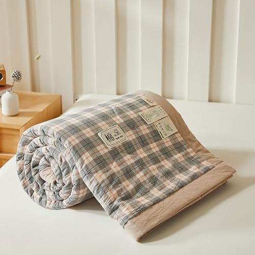 DOTBUY-SHOP Trapuntino Copriletto Estivo Primaverile, Cotone Trapunta Leggera, Motivo a Quadri Piazza Copriletto Trapuntato per Letto Singolo, Letto Matrimoniale (Rosa Grigio,150x200cm)