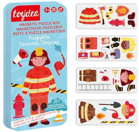 Toydea Magnetspiel Puzzle Box Feuerwehrmann - Fördert Motorik & Fantasie - Feuerwehr Spielzeug ab 3 Jahre, ideales Reisespiel für Kinder - Feuerwehr Geschenk für Jungen & Mädchen