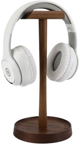 Headphone Stand Wood, Walnut Wood Detachable Headset Holder Desktop with Sturdy Storage Base, Universal Natural Wooden Stylish Gaming & Office Headphone Headset Holder for All Earphone Accessories