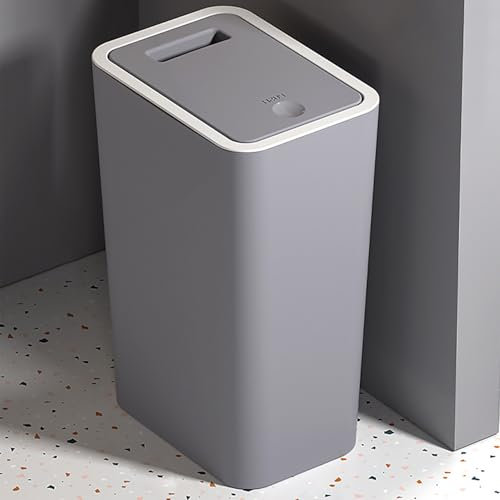 9L Bathroom Bin with lid,Kitchen Bins,Push Button Plastic Toilet Bin,Bedroom,Office,Living Room,Dog Proof (Grey)