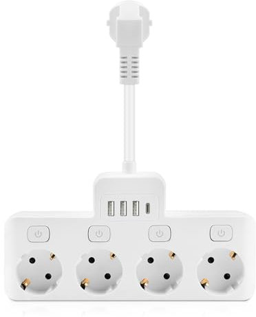 Qingning Steckdosenleiste mit USB, 4 Fach Mehrfachsteckdose mit Einzelschalte, Mehrfachsteckdose mit 3 USB-A & USB-C (5V 3.4A), EU-Stecker, für Wohnzimmer Schlafzimmer Büro