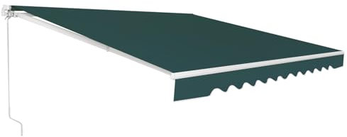 HOMASIS Markise mit Handkurbel, einziehbare Gelenkarmmarkise Sonnenschutz, Balkonmarkise mit UV- & Regenschutz, 5-35° Winkel einstellbar Sonnenmarkise für Balkon Terrasse Garten (4x2,5m, Grün)