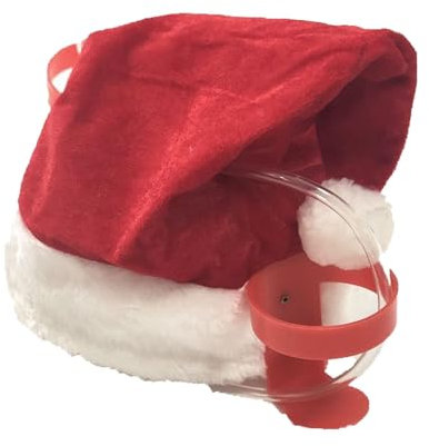 Christmas Santa Hat with Cup Holder Function Adult Festive Accessory for Holiday Parties Xmas (Red, 20X30X36cm)