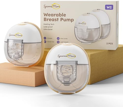 SporraMom W2 Electric Breast Pump, Heated Wearable Hands Free Breast Pump Electrical for Breastfeeding, Hospital-Grade Suction, Portable & Ultra-Quiet, 2 Modes & 9 Levels, 2 Count (White) | 300 mmHg Strong Suction, Breastfeeding Pump, Double-Sealed Flange for Baby-Like Comfort, Leakproof, 46dB Quiet for in-Bra Use
