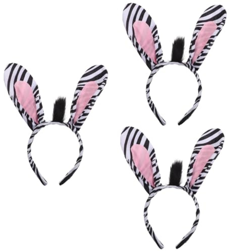 VANZACK 3 Stück Zebra Stirnband mit Ohren für Damen und Mädchen Bequemes Haarreif Tier Accessoire für Kostüm Karneval Party und Festival Lustiges Zebra Haarband für Erwachsene