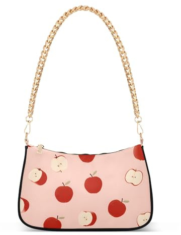 OWFKAY Clutch-Schultertasche, Handtasche für Damen, Hobo-Tasche, Geldbörse, Äpfel, rotes Obstmuster, mit Reißverschluss