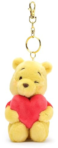 Disney Store Official, Winnie l'ourson, Petite Peluche Porte-clés Winnie l'ourson avec Coeur, 10 cm, Accessoire pour Sac à Main et Sac à Dos, à partir de 3 Ans