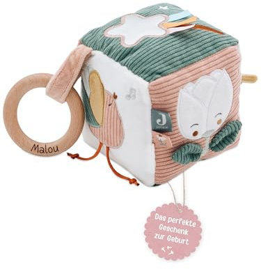 wunderwunsch Jollein Stoffwürfel personalisiert. Spielwürfel Baby, Motorikspielzeug für Kinder, Geschenk zur Geburt, Motorikwürfel, Kuscheltier, Spielzeug (Fee)